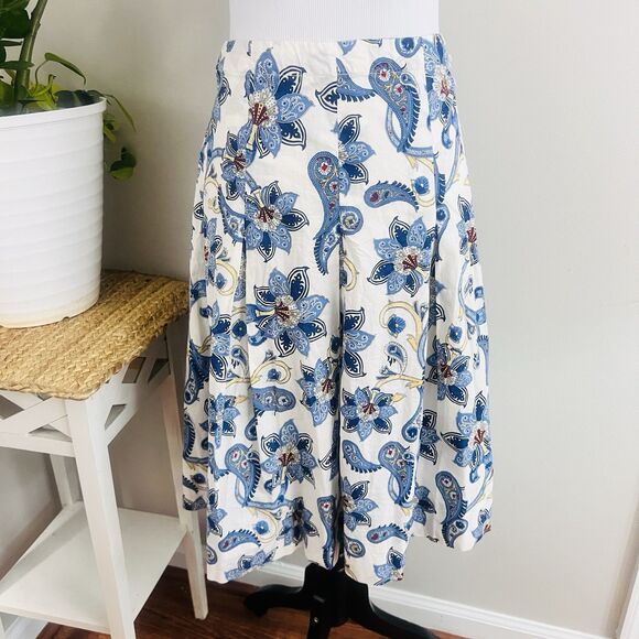 Tommy Hilfiger 100% Cotton Blue & White Paisley Lined Pleated Skirt - Size 2 - Picture 5 of 8